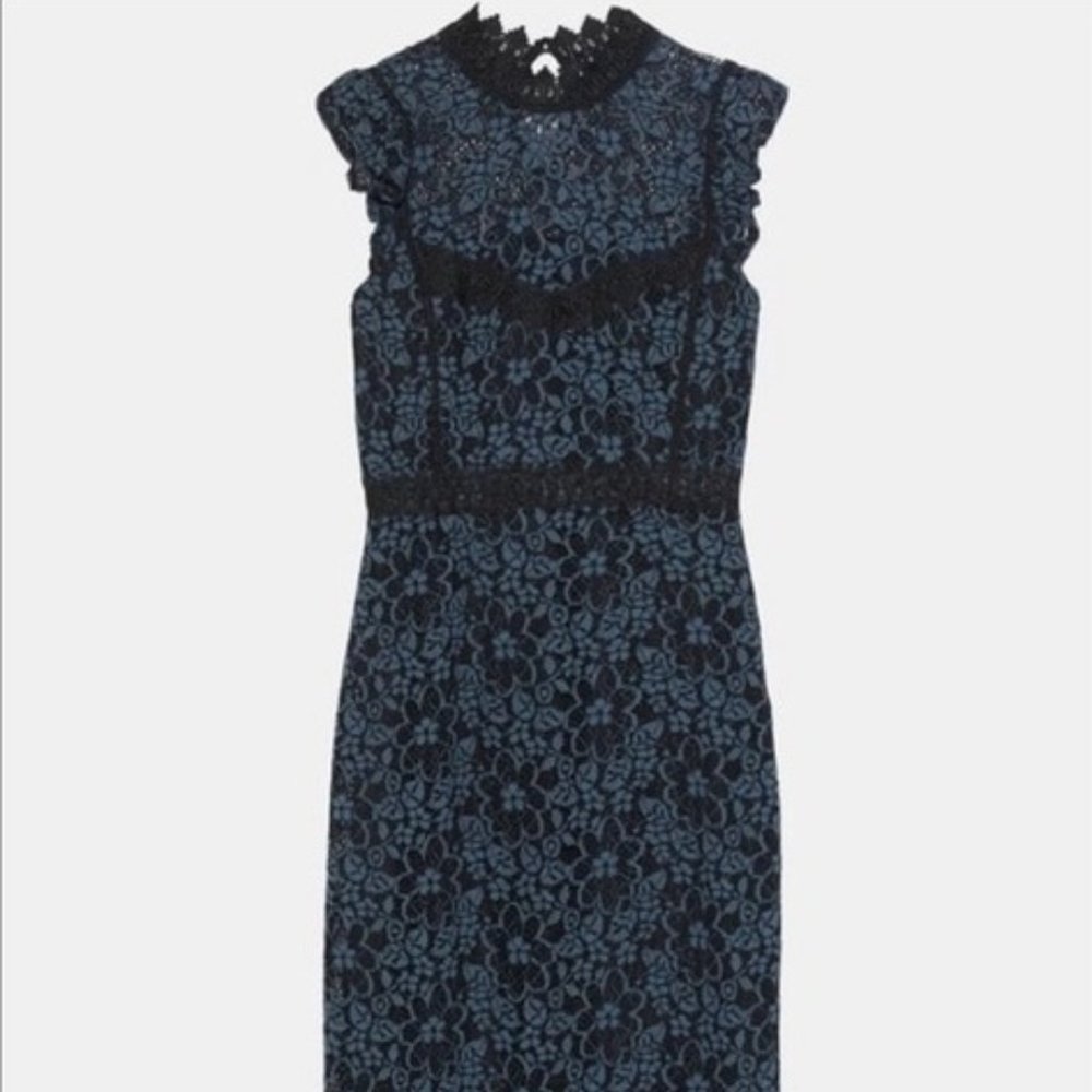 Zara Steel Blue and Black Lace Dress